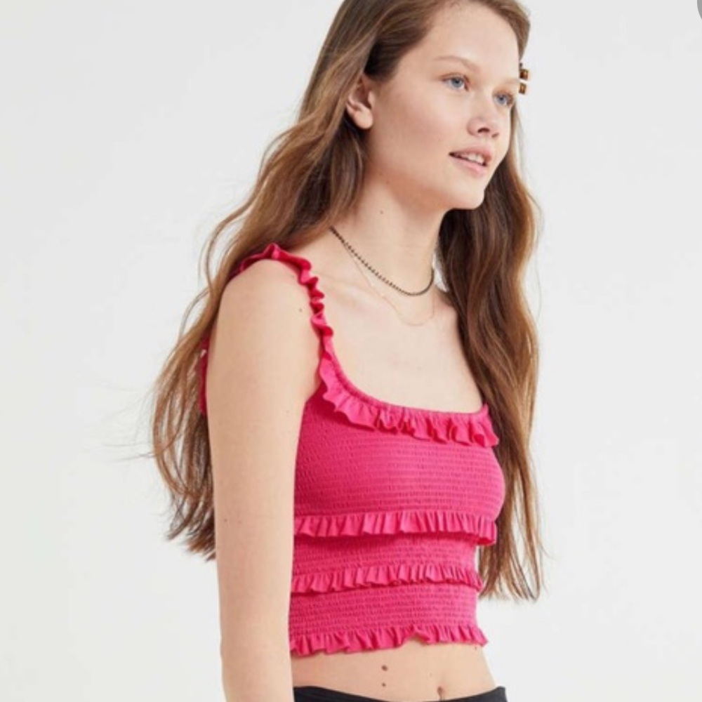 Urban Outfitters Smocked Ruffle Top in pink